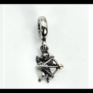 Pandora Cupid silver dangle charm with 14K gold